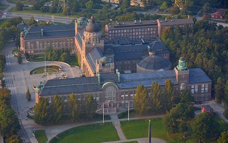Flygfoto av naturhistoriska riksmuseet på Norra Djurgården i Stockholm